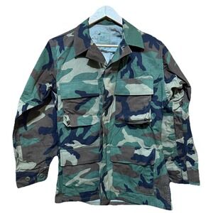 VTG Military Issued Woodland Camo BDU Shirt Jacket Combat Pattern Size XS Short